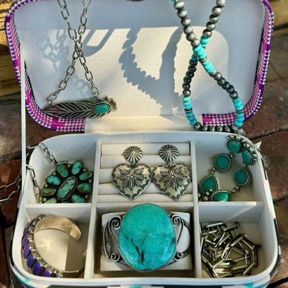 Cheyenne Jewelry Box Womens Boho Aztec Print Accessory Organizer Box New - Picture 2 of 4